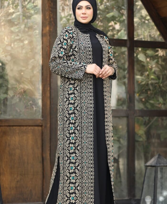 Formal Saudi Crepe Full Jacket with Lined Embroidery
